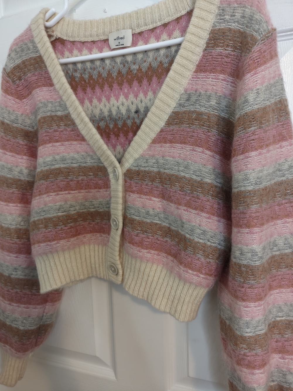 Aritzia Wifred Multicolor Striped Long Sleeve V-Neck Cardigan Mohair Blend M - Picture 3 of 14
